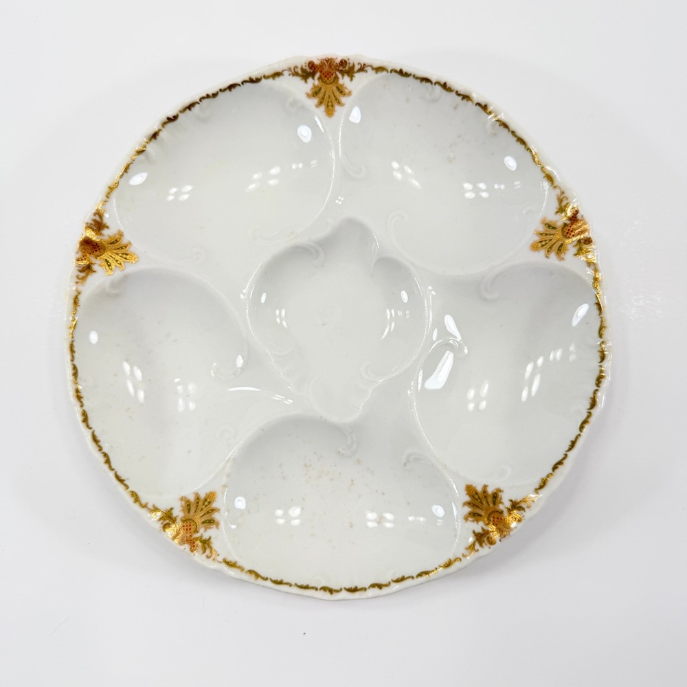 RARE O.P. Co. Syracuse China Porcelain Oyster Plate‎ 8.5”, Vintage, Gold Glitter